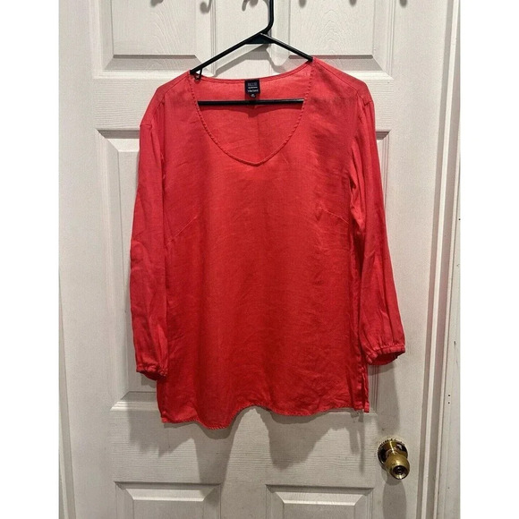 Saks‎ Fifth Avenue 100% Linen Top Tunic Pink V-Neck Coastal Beach Medium - Picture 1 of 8